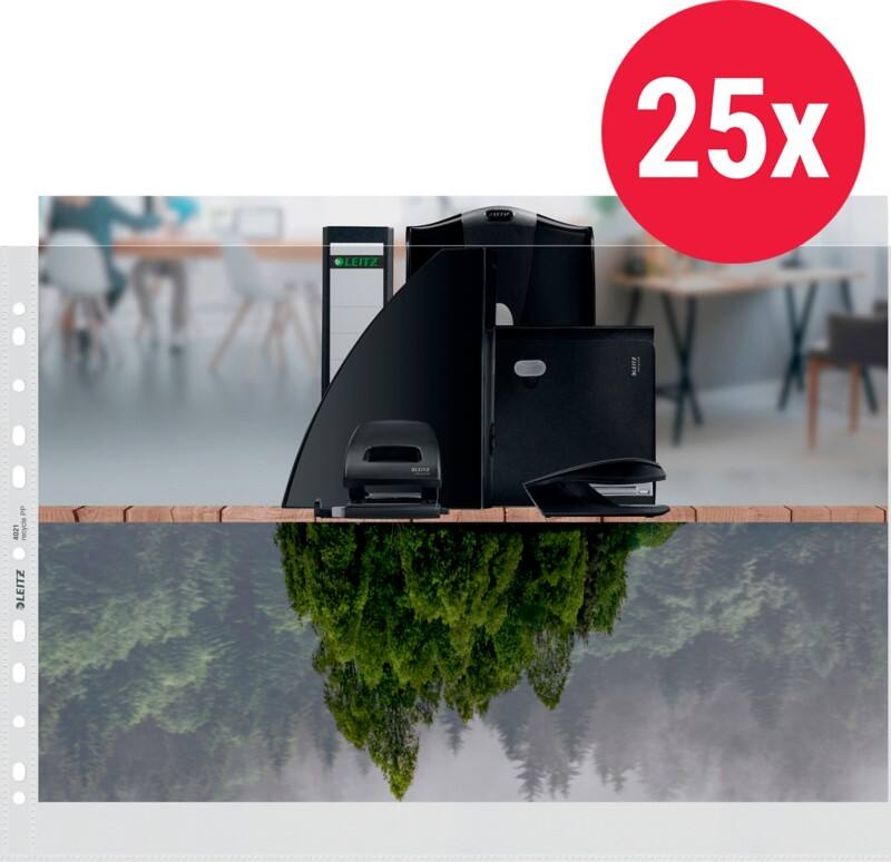 Leitz Prospekthüllen Recycled DIN A3 Genarbt Transparent 100 Mikron PP (Polypropylen) Oben 11 Löcher 25 Stück