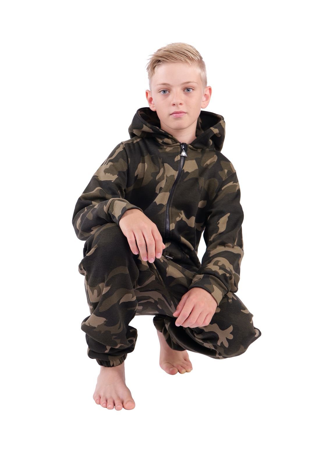 O'Poppy Jumpsuit Kinder camo olive (1-tlg) Zwergen Kapuze und Eingrifftaschen