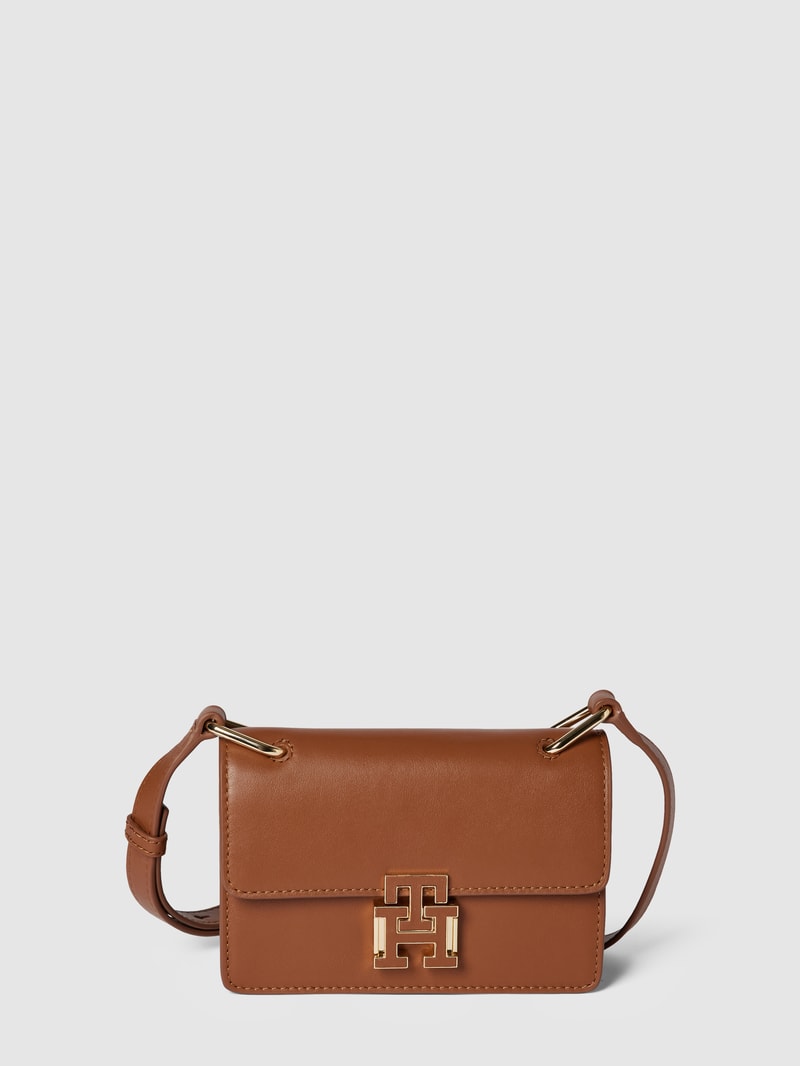 Umhängetasche aus Nappaleder mit Label-Details in cognac