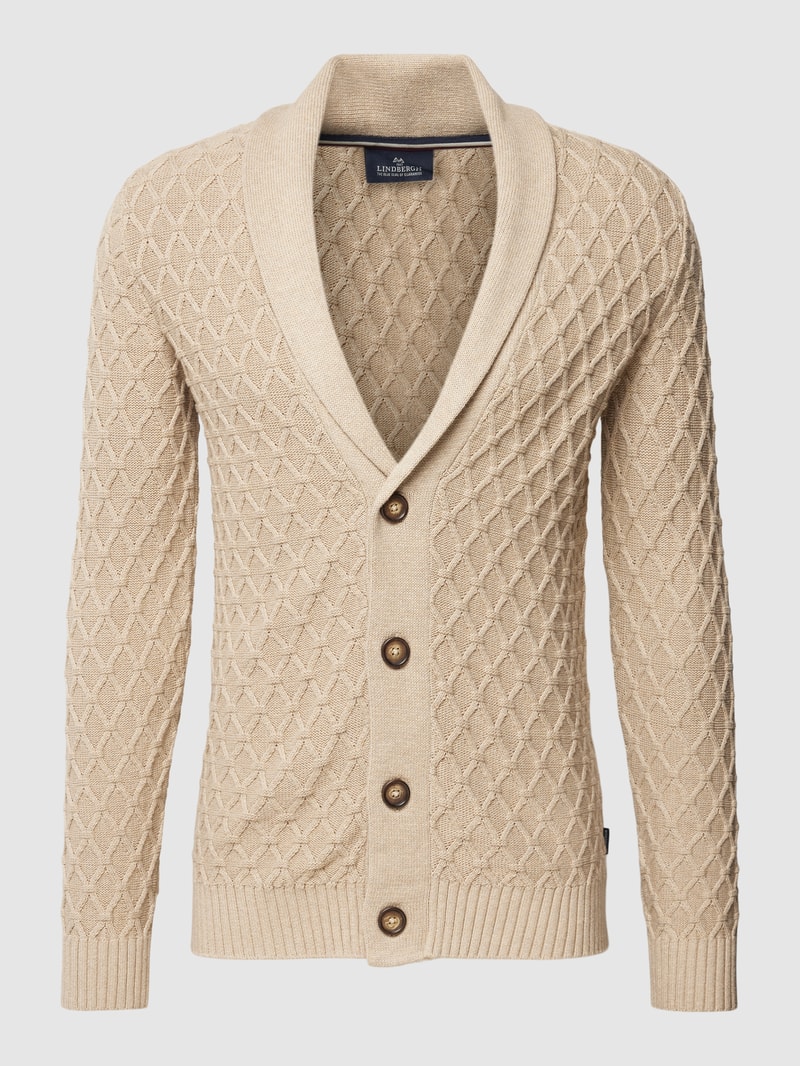 Strickjacke mit Schalkragen und Knopfleiste in sand meliert