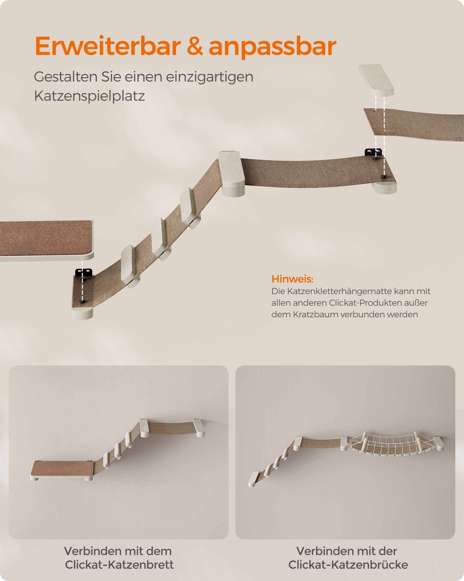 FEANDREA Katzen-Kletterwand, Kratzbaum Clickat Katzen-Kletterhängematte mit Leiter