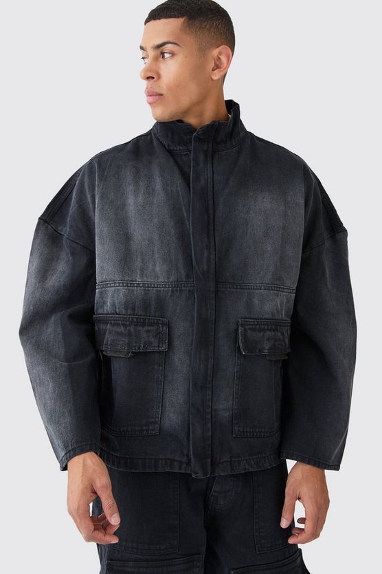 Kastige zerrissene Oversize Jeansjacke