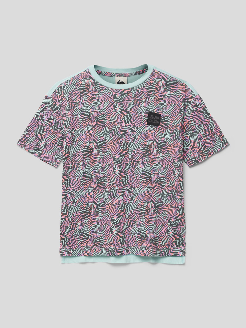 T-Shirt mit Label-Patch in helltürkis