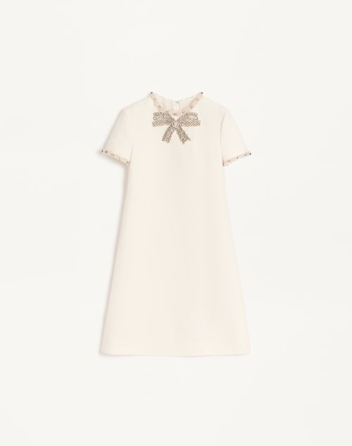 Vestido curto de crepe bordado de alta costura