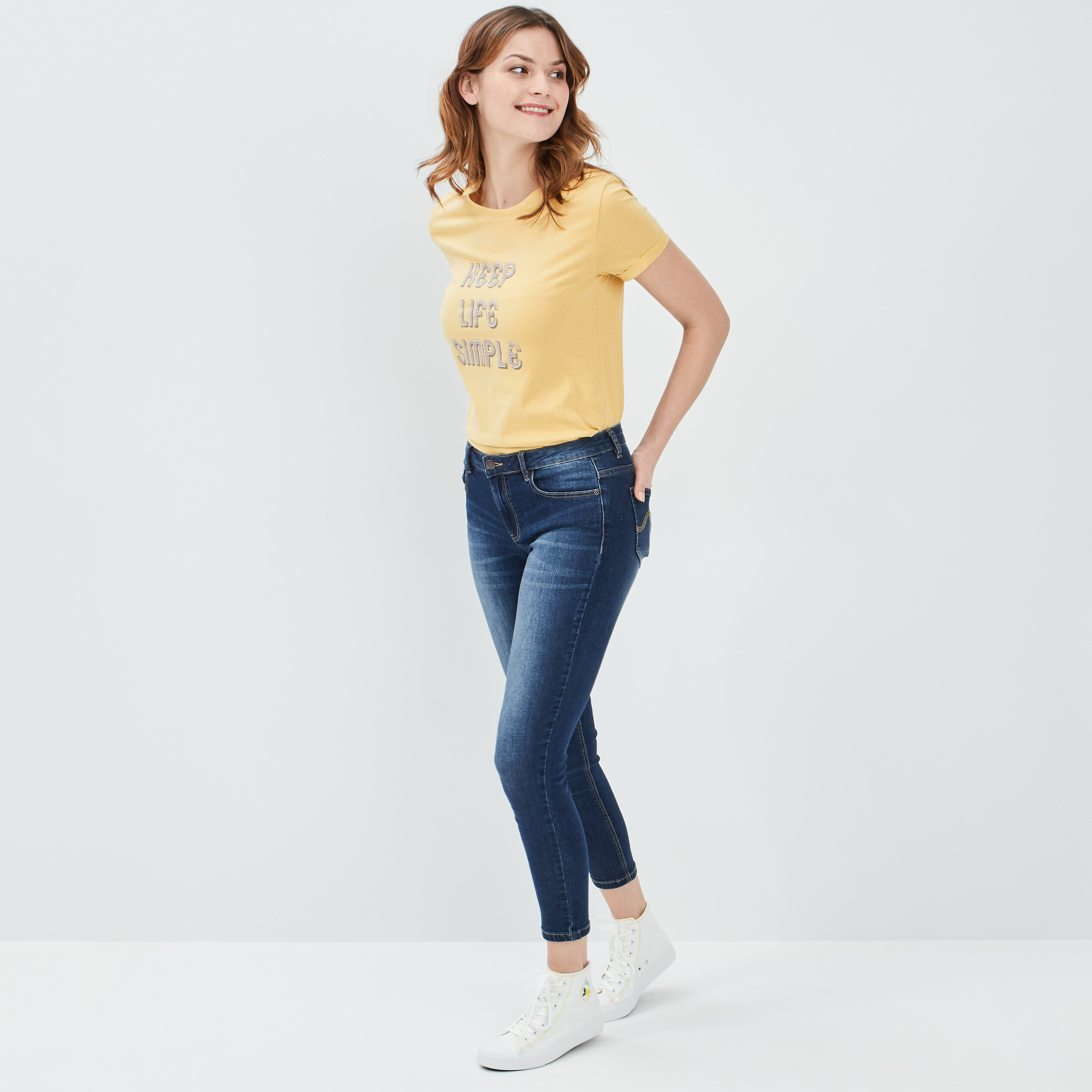 Jeans skinny 7 8ème taille standard denim brut femme | La Halle