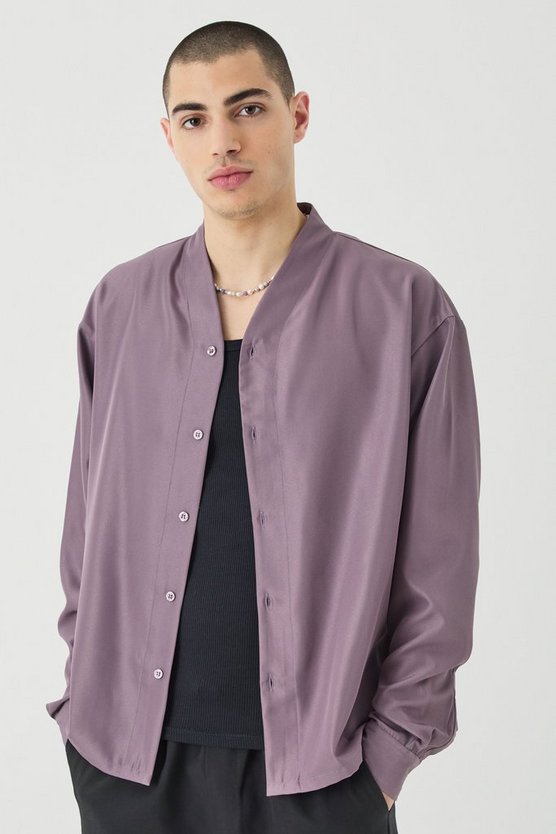 Kastiges kragenloses Twill-Hemd