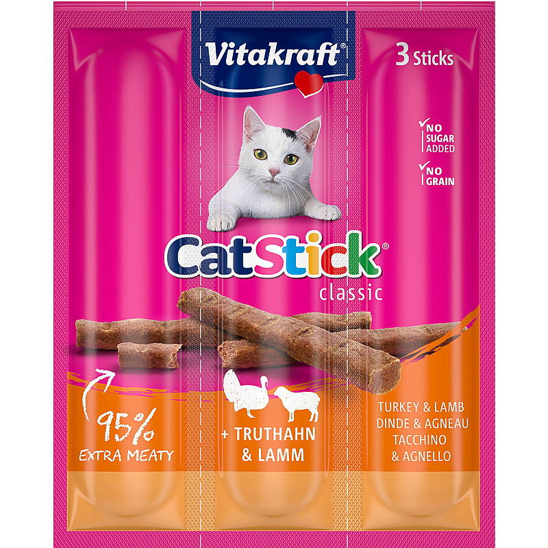 Vitakraft Cat-Stick 3-pk, Kalkun/lam