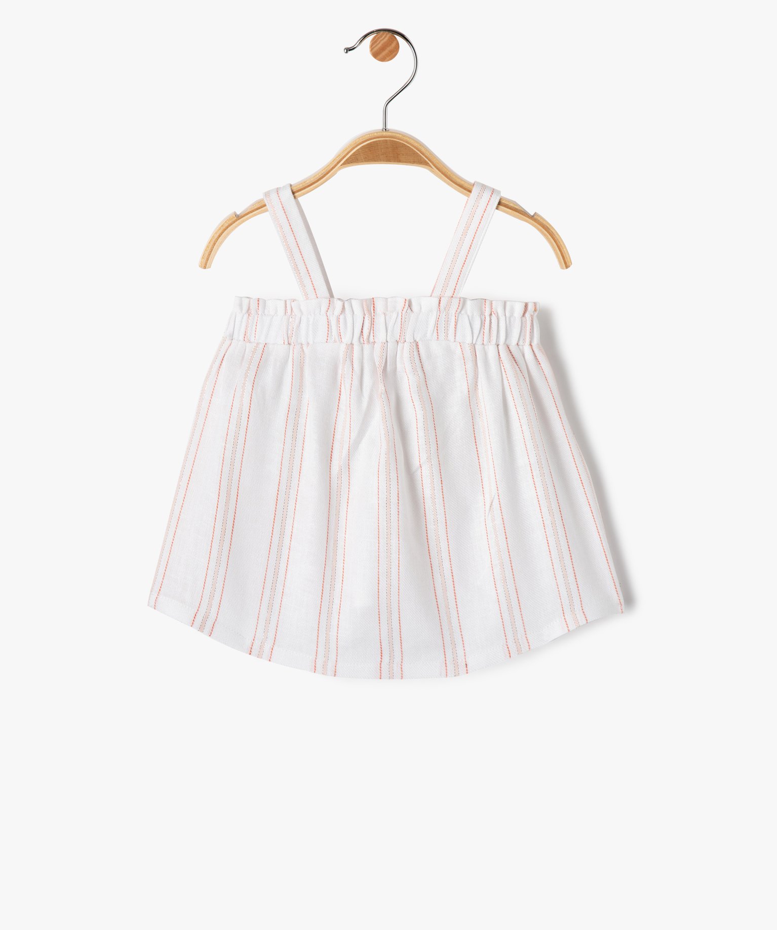 Blouse bébé fille à bretelles et rayures blanc | GEMO