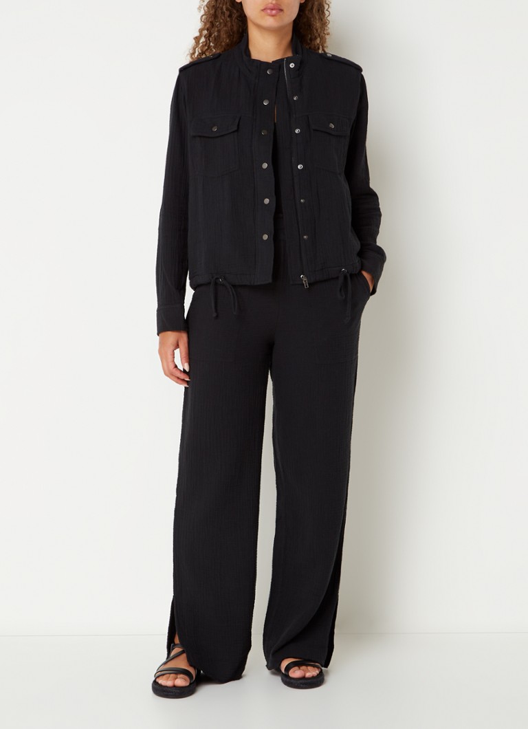Rails  Leon mid waist straight fit broek van biologisch katoen met structuur