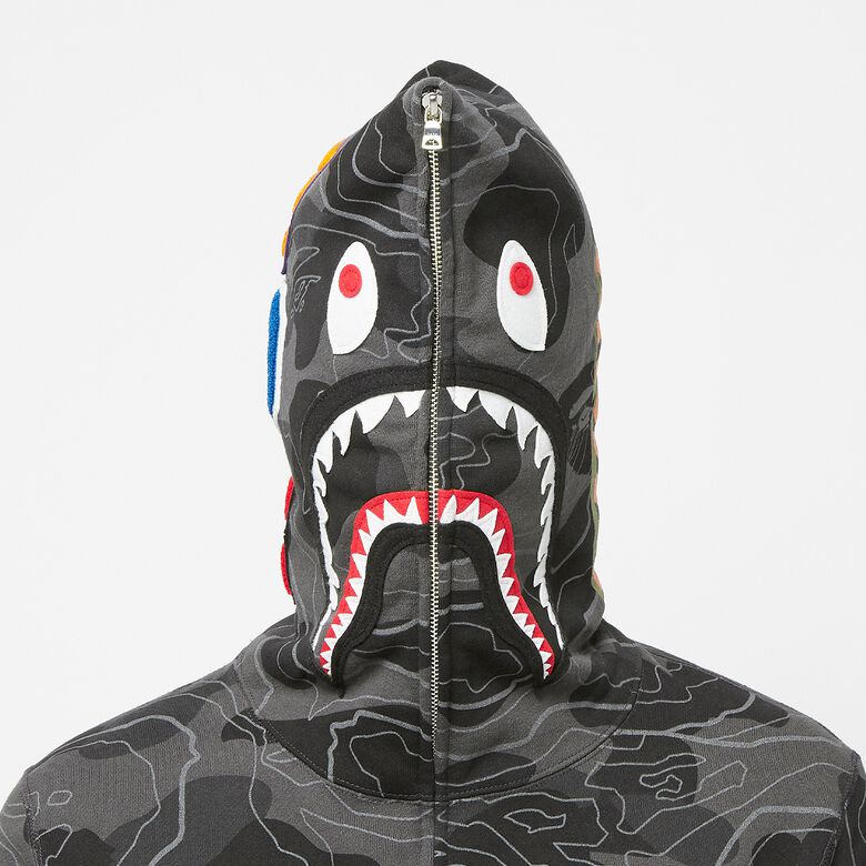 A Bathing Ape Layered Line Camo Shark Full Zip Hoodie M black