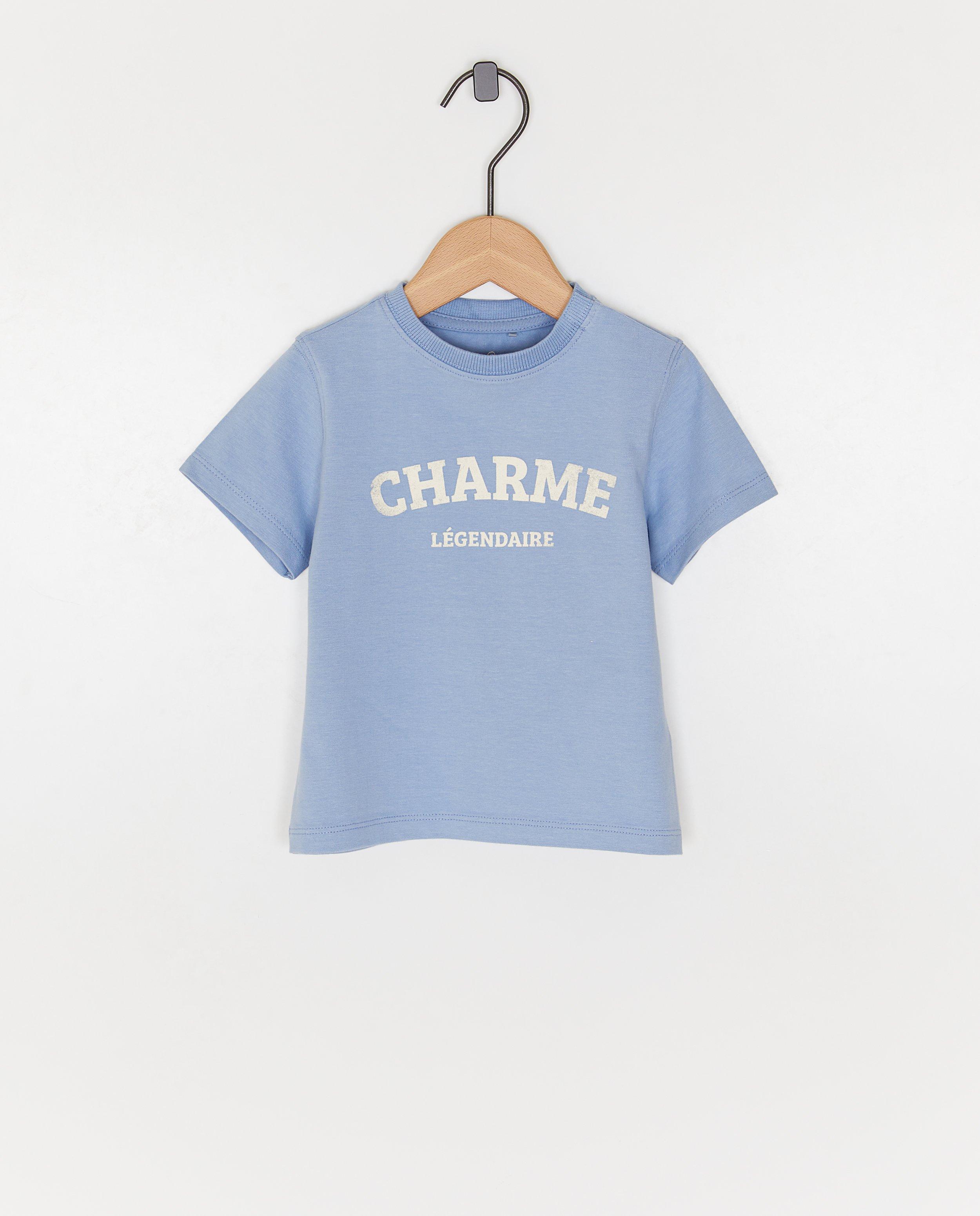 Cuddles and Smiles T-shirt med inskription, Charme legendaire blå
