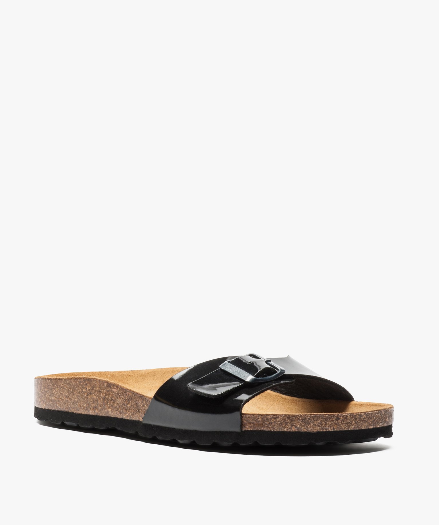 Mules femme à talon plat et large bride ajustable noir | GEMO