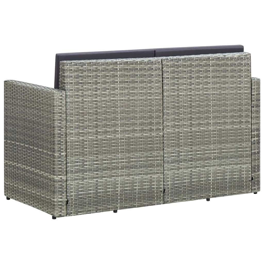 vidaXL Loungesofa 2-Sitzer-Gartensofa mit Auflagen Grau Poly Rattan, 1 Teile