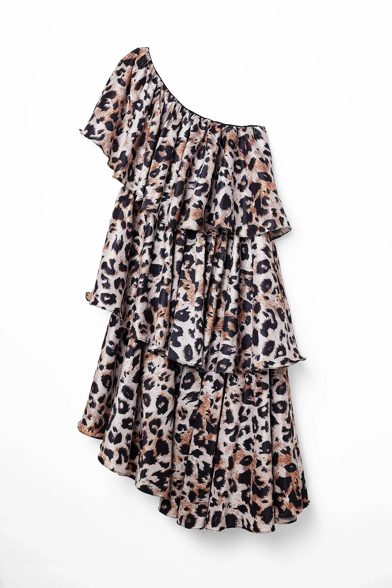 Einseitig schulterfreies Midikleid aus Volant