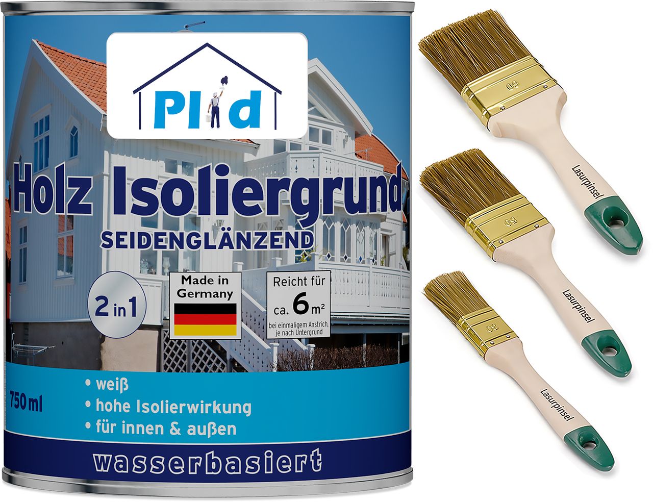 Plid Premium Holz-Isoliergrund Isolierfarbe Isoliergrund Pinsel Weiß