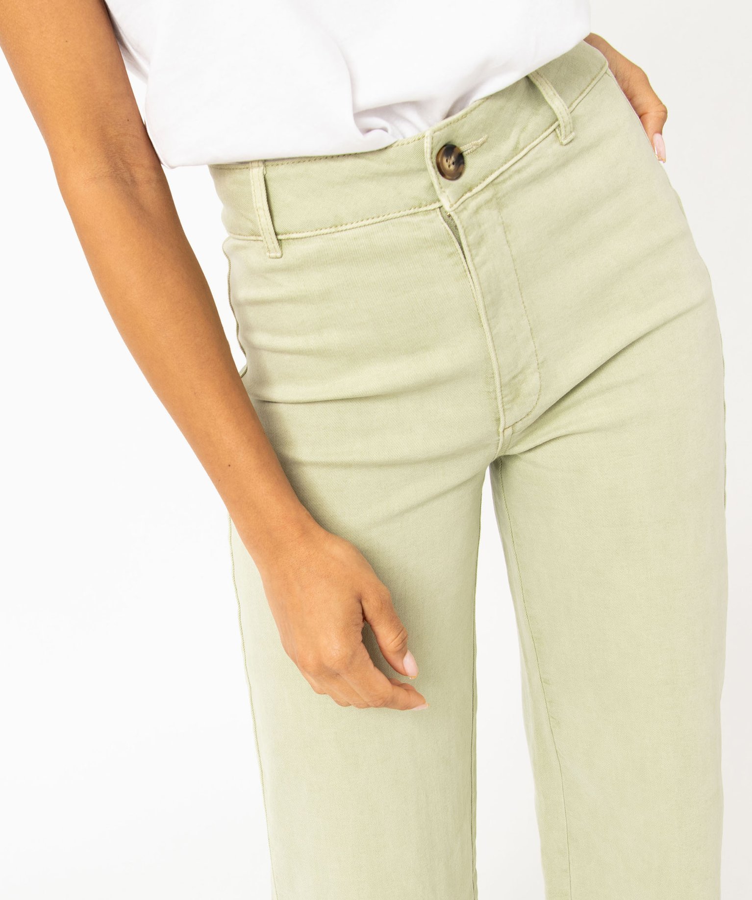Jean wide leg taille haute longueur 7/8ème femme vert | GEMO