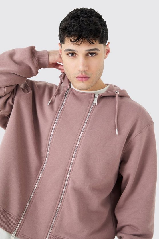 Kastiger Oversize Hoodie mit doppeltem Reißverschluss