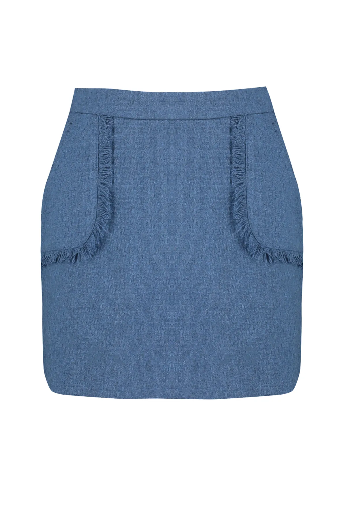Trendyol Collection  Indigofarbener, gewebter Minirock aus Tweed-Stoff mit Quasten und Details TWOAW24ET00204