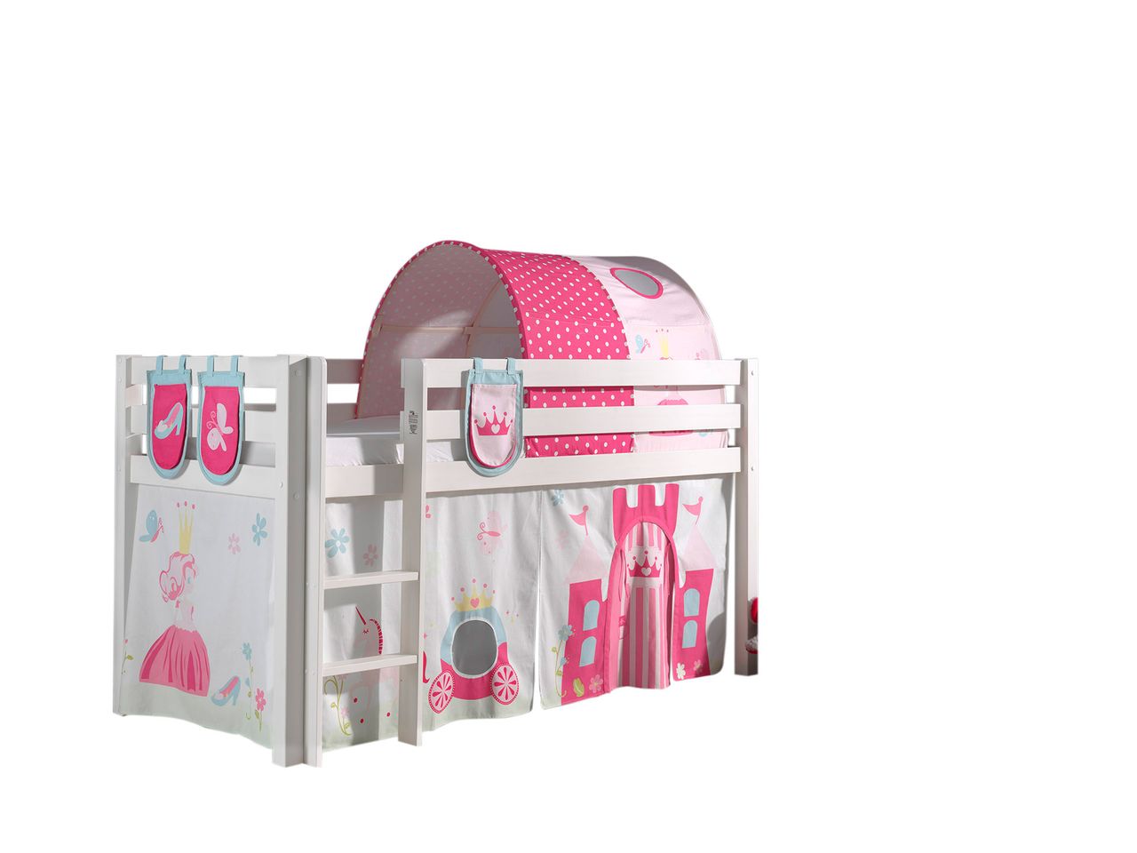 VIPACK Spielbett Pino mit Textilset Vorhang, Tunnel und 3 Taschen 