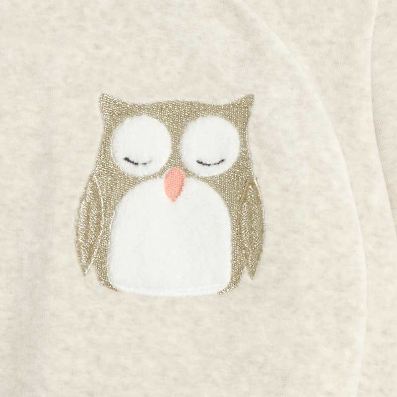 Dors-bien hibou en velours beige bébé fille