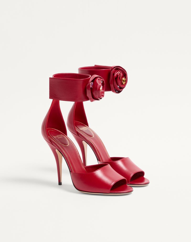 Sandália Drip Rose em couro de cabra com cristais, 105 mm