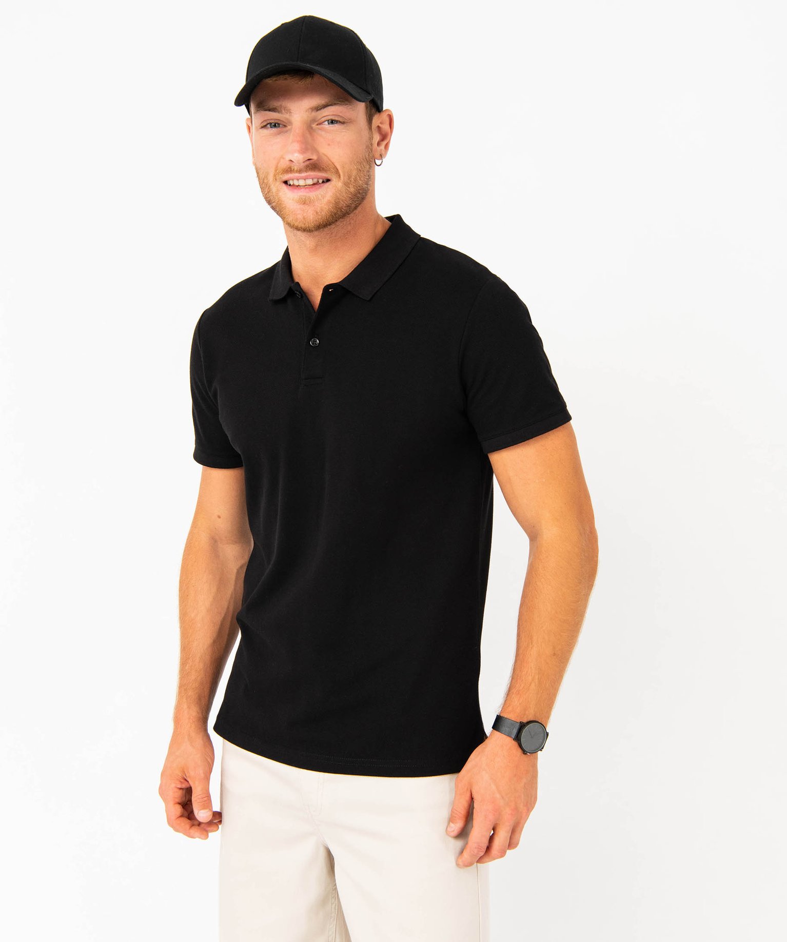 Polo à manches courtes en coton homme noir | GEMO