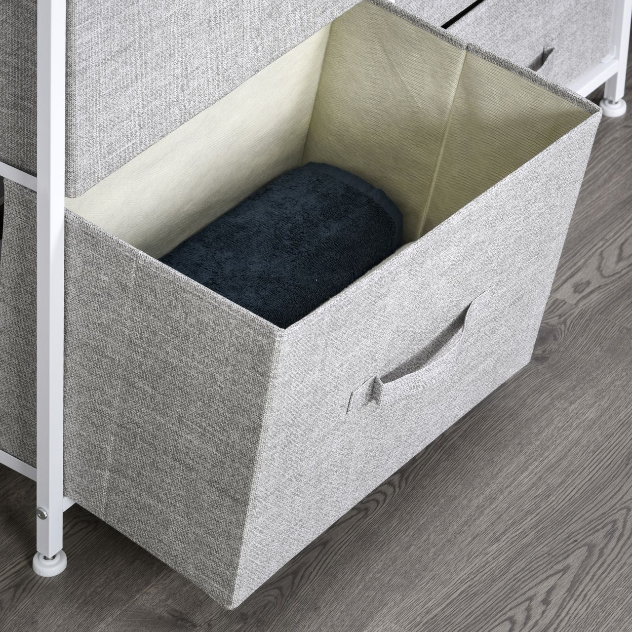 HOMCOM Schubladenschrank, Aufbewahrungsschrank, Stoffkommode mit 5 Stoffschubladen, Stoff  Holz  Metallrahmen, Grau, 83 x 29 x 77 cm