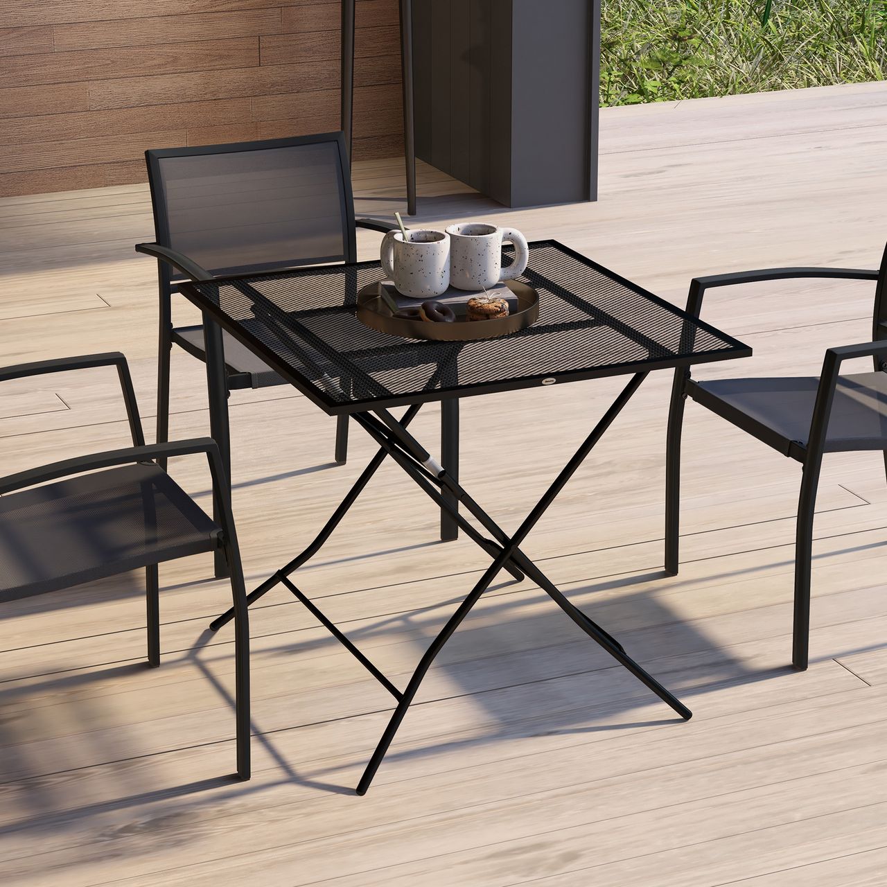Outsunny Gartentisch Klappbarer Balkontisch Quadratischer Beistelltisch, Schwarz
