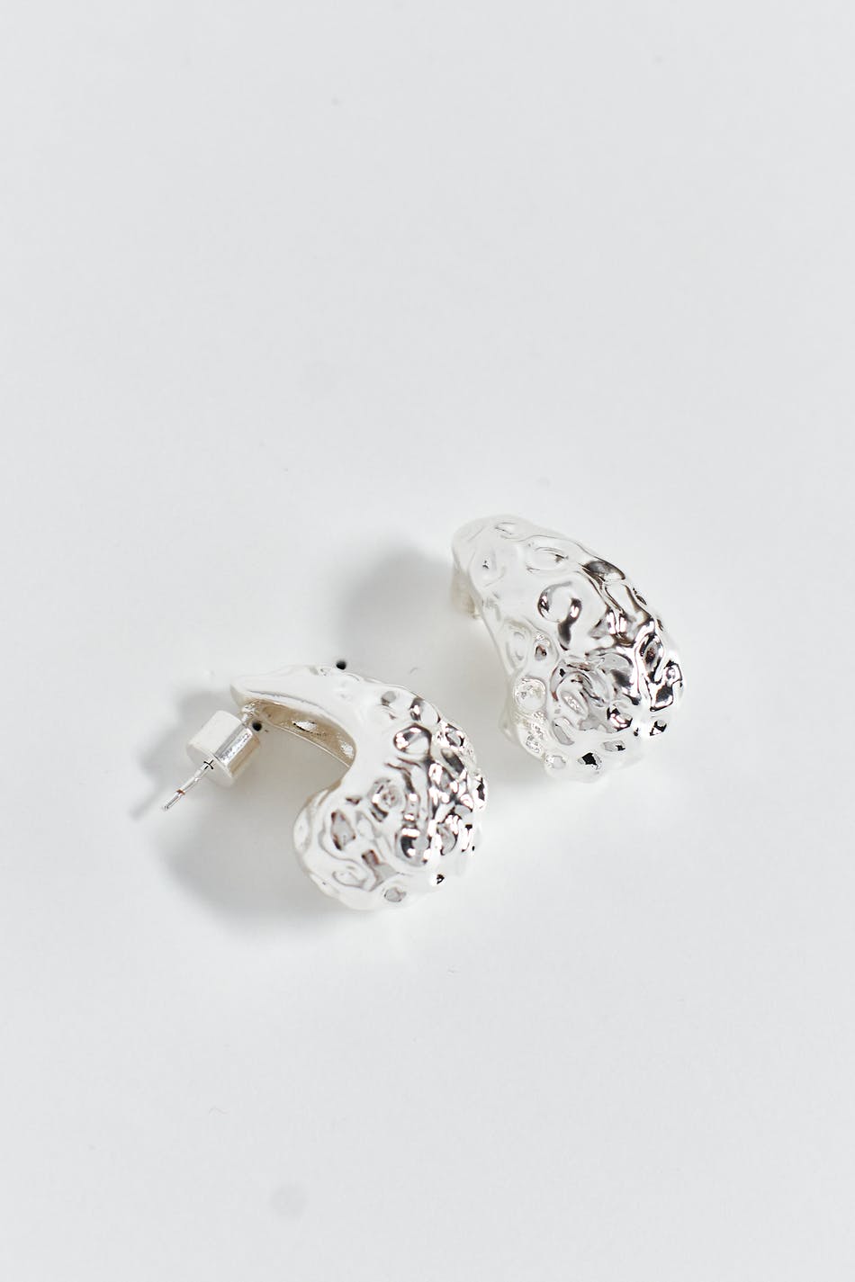 Crinkled silver drop earrings