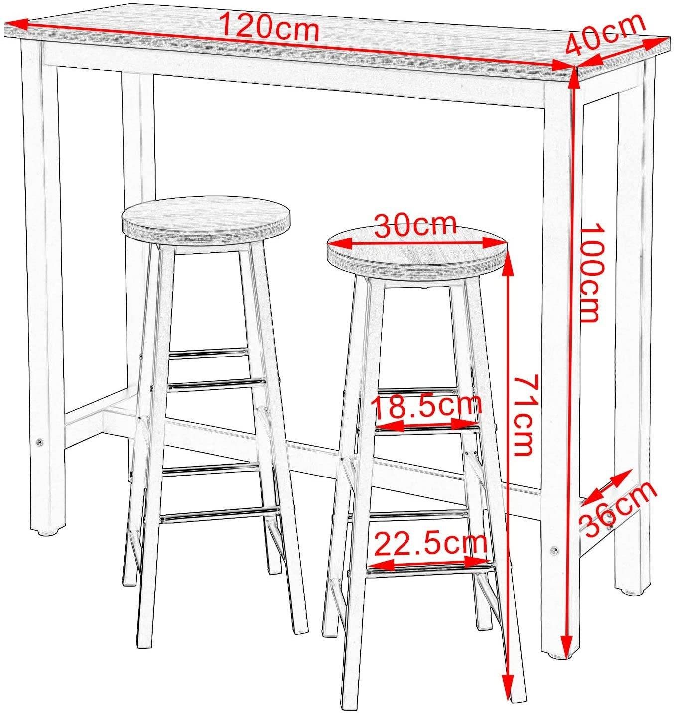 Woltu Bartisch, 1x Bartisch+2x Barhocker Set Esstisch Essgruppe Metallgestell