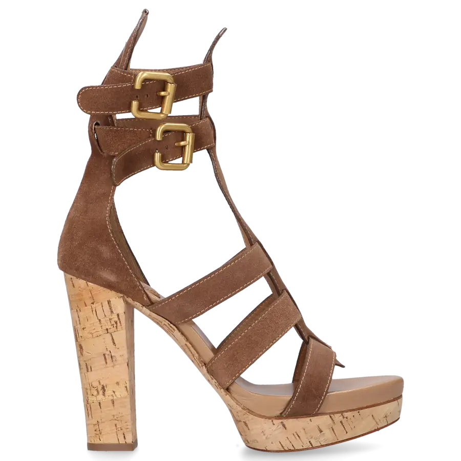 Chloé - Plateausandalen Kalbsleder Kork Veloursleder braun - beige