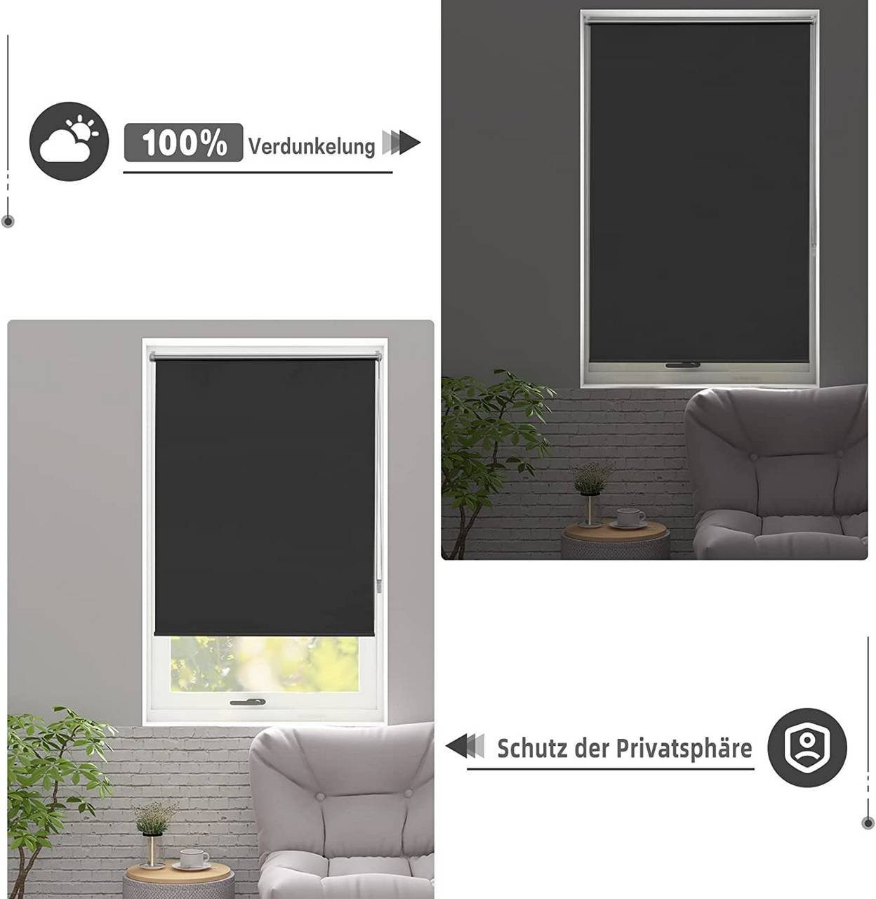 Verdunklungsrollo, Woltu, verdunkelnd, verspannt, Klemmfix, ohne Bohren easyfix