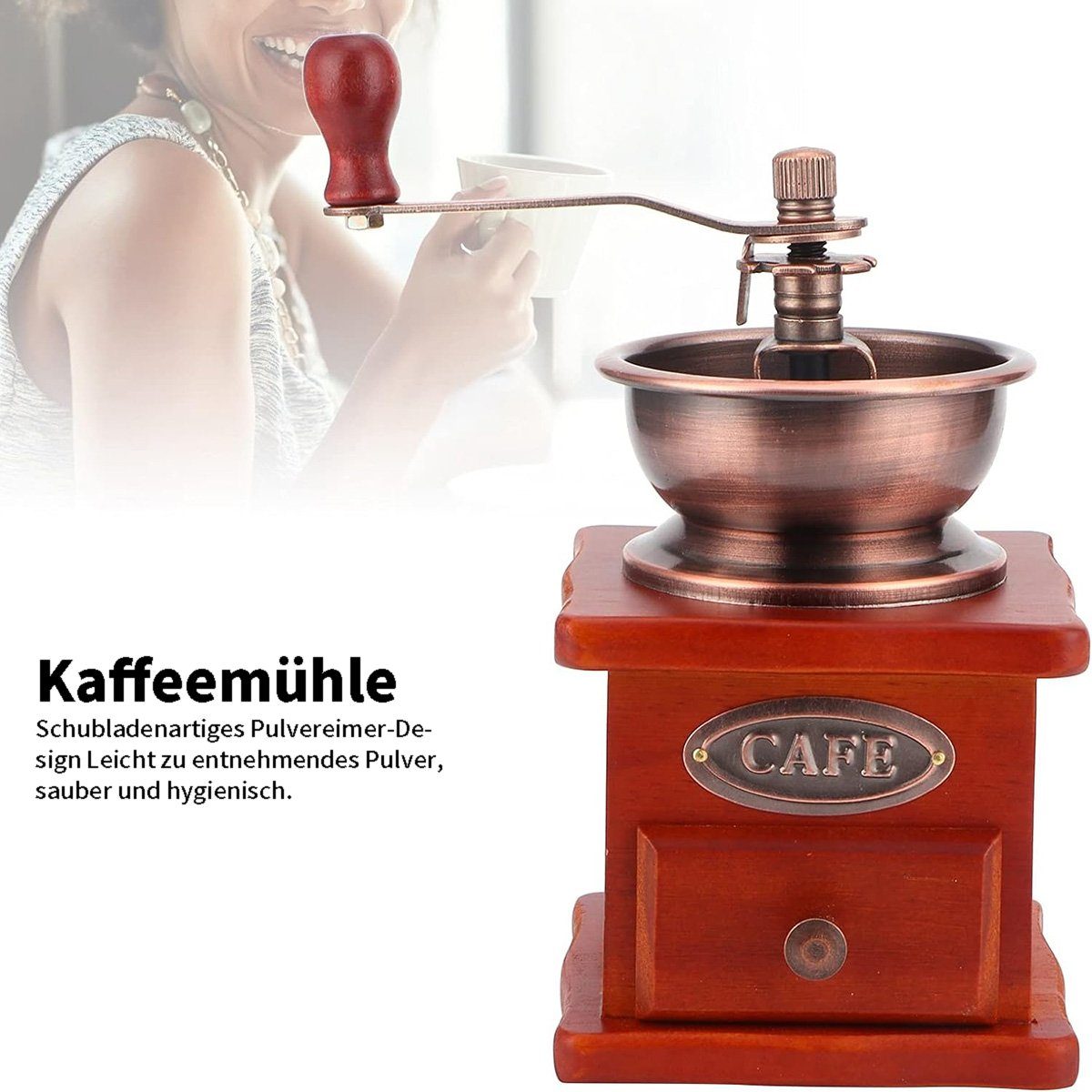götäzer Kaffeemühle Kleine Handkurbel-Kaffeemühle Mahlwerk Bohnenmaschine, Retro-Stil, manuell, geeignet für Tropfkaffee-French-Press