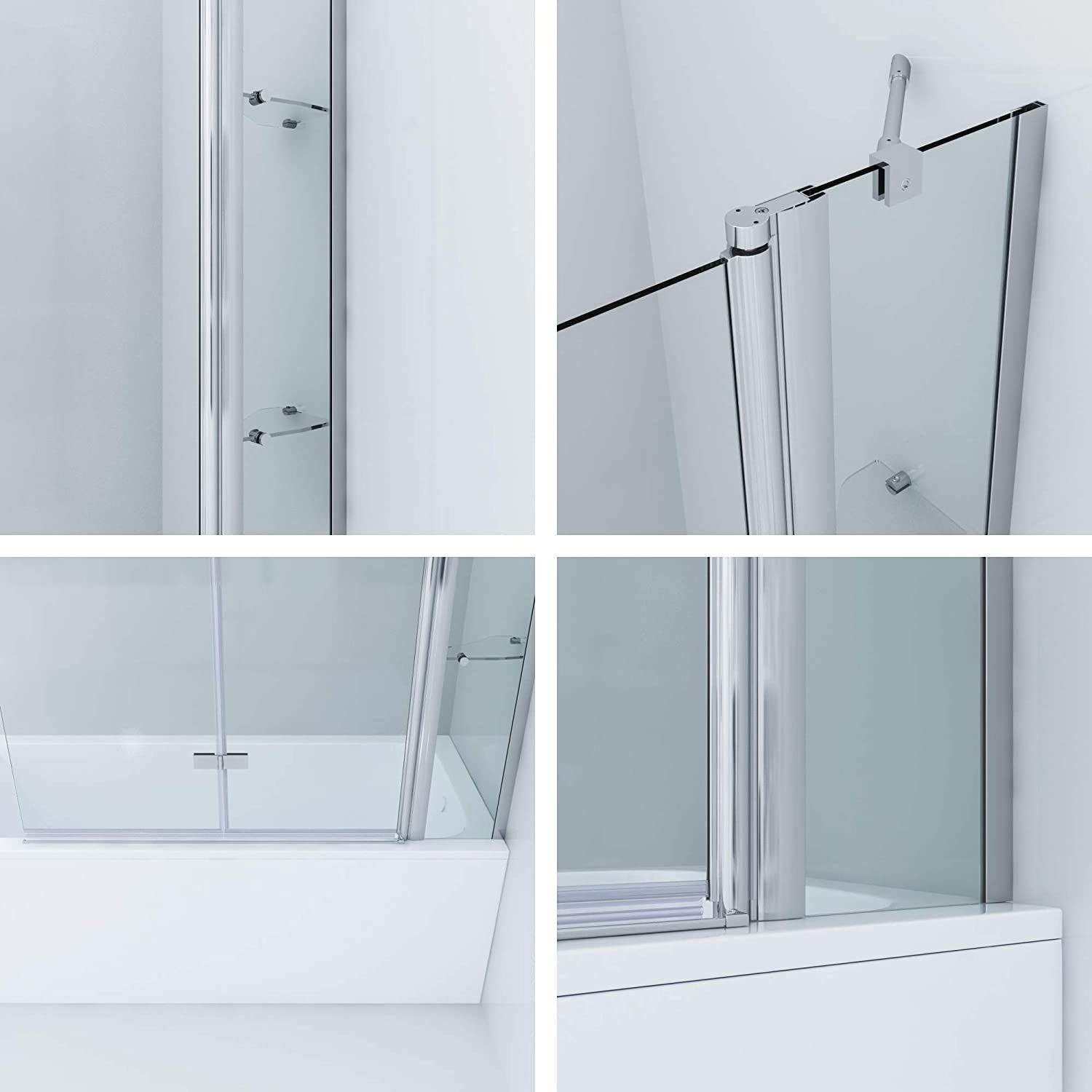 AQUABATOS Badewannenaufsatz Badewannenaufsatz Duschwand Duschabtrennung faltbar mit Duschablagen, 5 mm Einscheiben-Sicherheitsglas (ESG) mit Nanobeschichtung, Lotuseffekt, großer Verstellbereich, mit Acryl- Duschablage