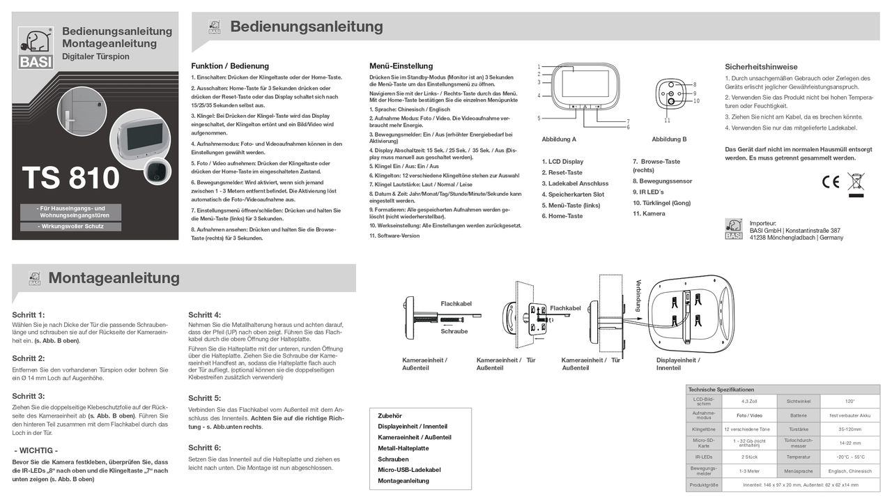 Basi Digitaler Türspion - TS 810 - silber