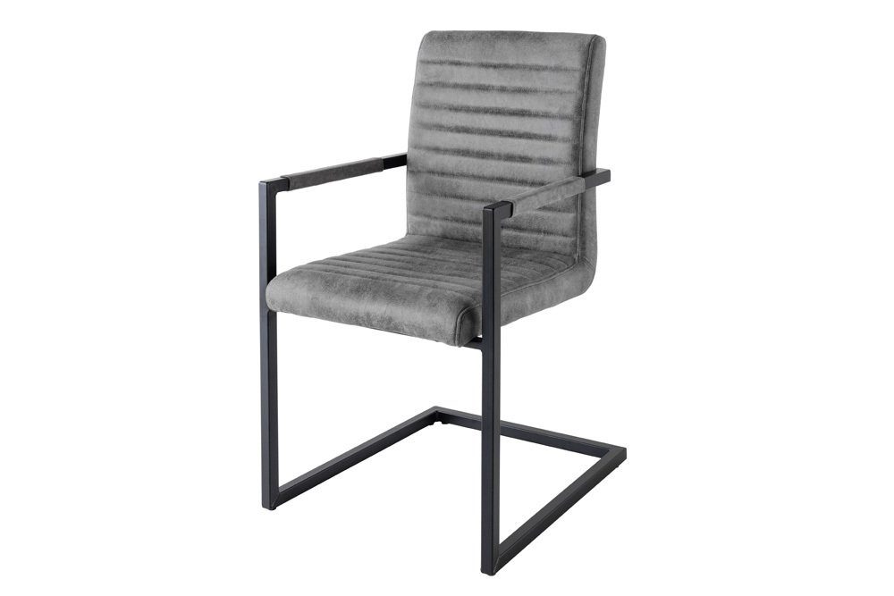 riess-ambiente Freischwinger LOFT vintage grau / schwarz (Einzelartikel, 1 St), Esszimmer · Microfaser · Metall · mit Armlehne · Industrial