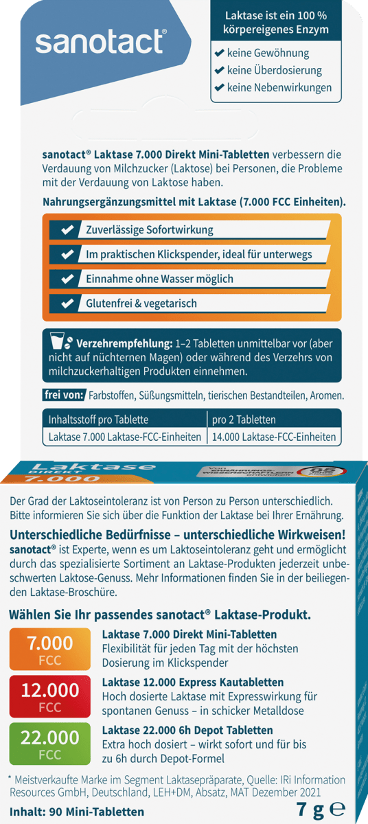 Laktase 7000 Direkt Mini Tabletten 90 St, 7,1 g