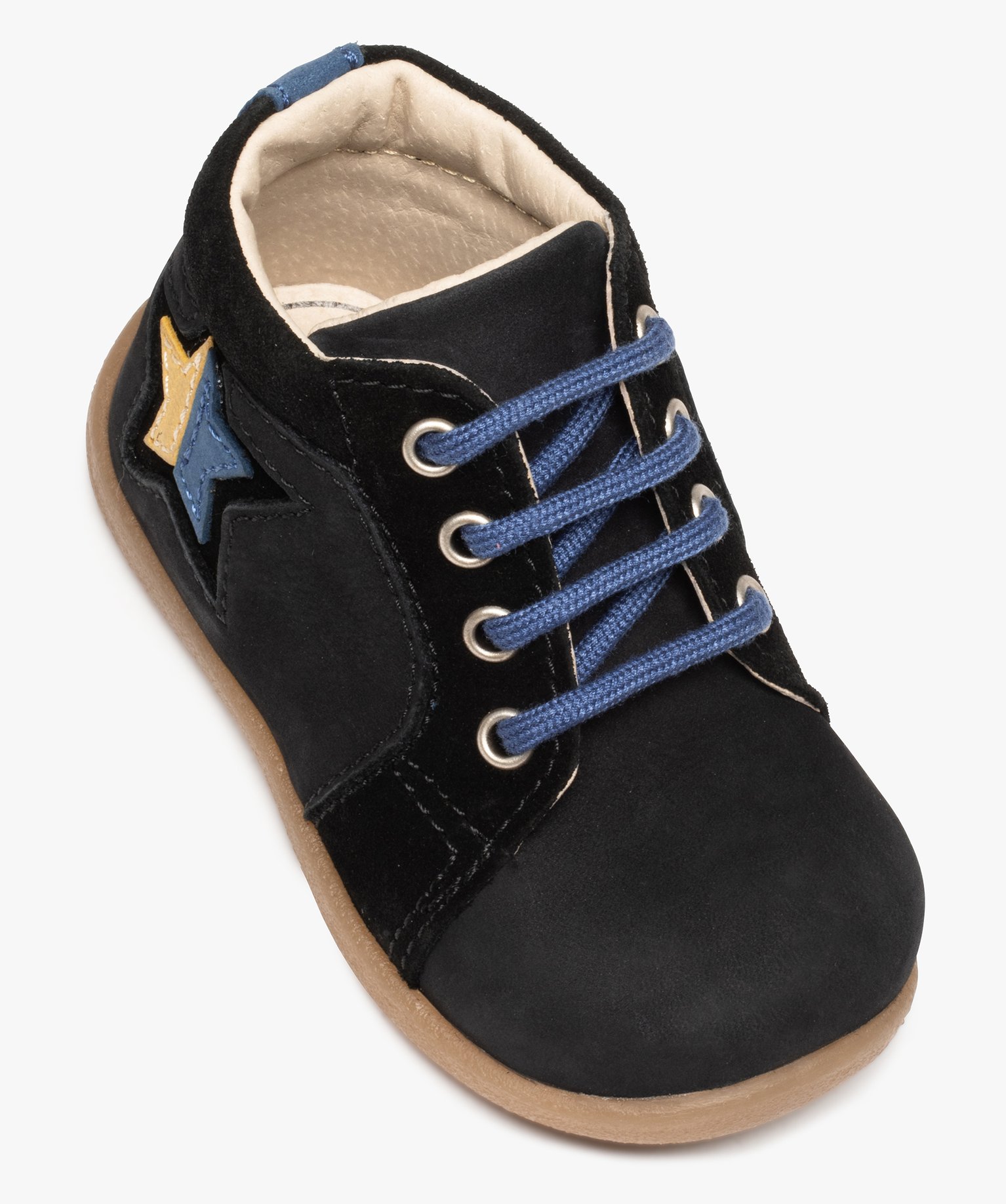 Bottillons premiers pas bébé Garçon en cuir motif étoile noir | GEMO