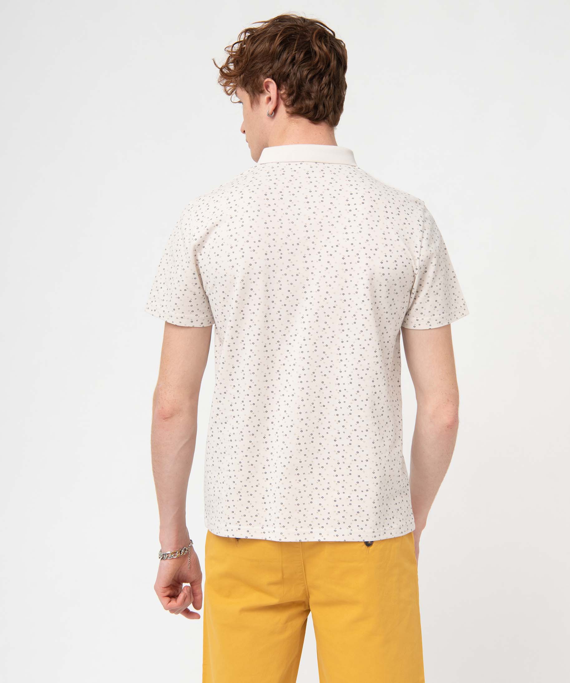 Polo homme en maille piquée imprimée ecru | GEMO