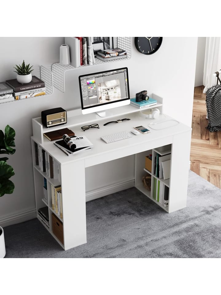 COSTWAY Schreibtisch mit 2 Bücherregalen 120cm in Weiß günstig kaufen onesize