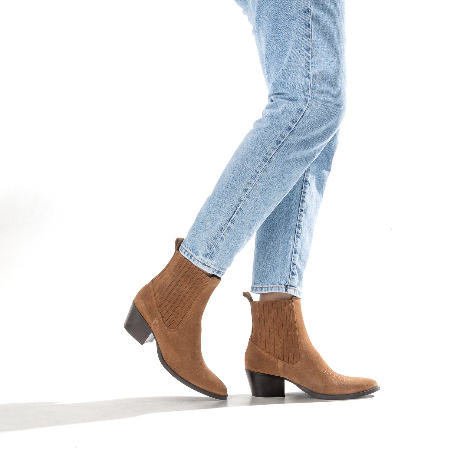 Chelsea boots santiags camel éco-conçu en cuir velours