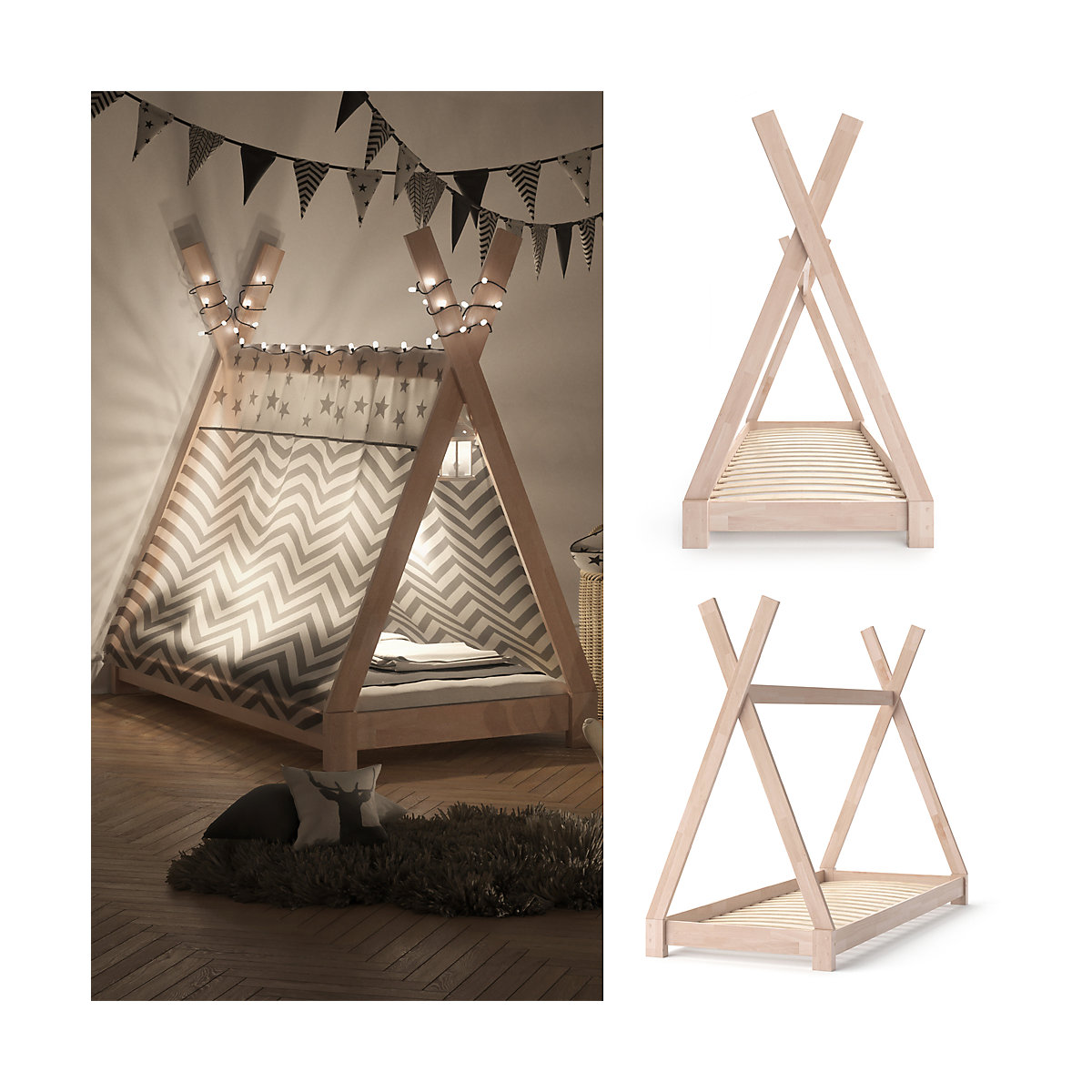 Kinderbett TIPI 80 x 160 cm Natur