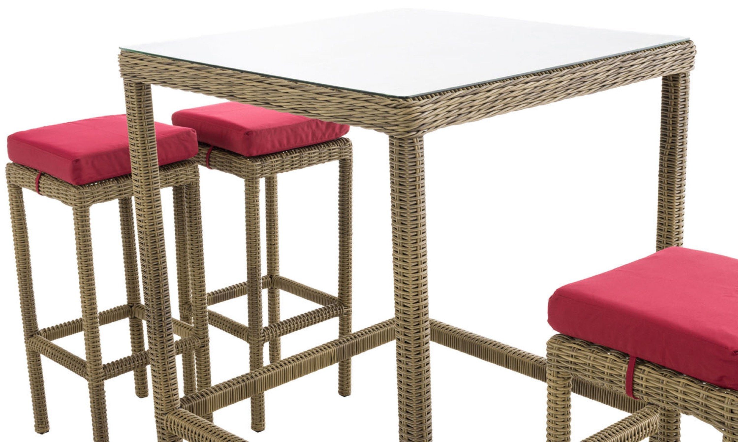 TPFGarden Gartenbar-Set Alina - aus 5mm Polyrattan und Aluminium-Gestell, (Stehtisch-Set mit 4 Hockern und Kunstlederauflagen, Gartenlounge-Set - wasserfest, pflegeleicht und UV-beständig), Maße (TxBxH): Tisch 84 x 84 x 110,5cm - Hocker 37 x 37 x 74,
