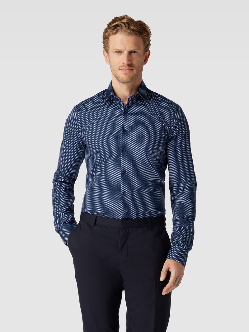 Super Slim Business-Hemd mit Allover-Muster Modell 'Nick' in marineblau