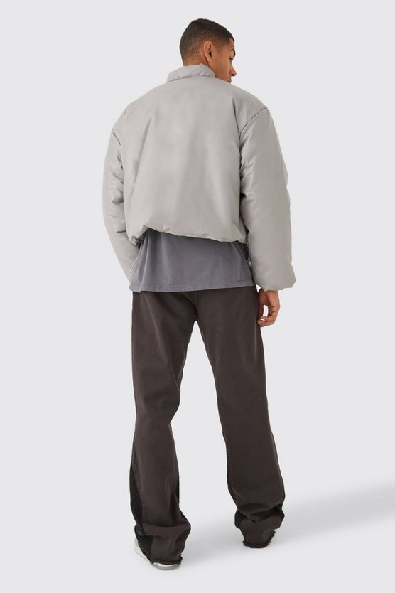 Kastige PU-Steppjacke