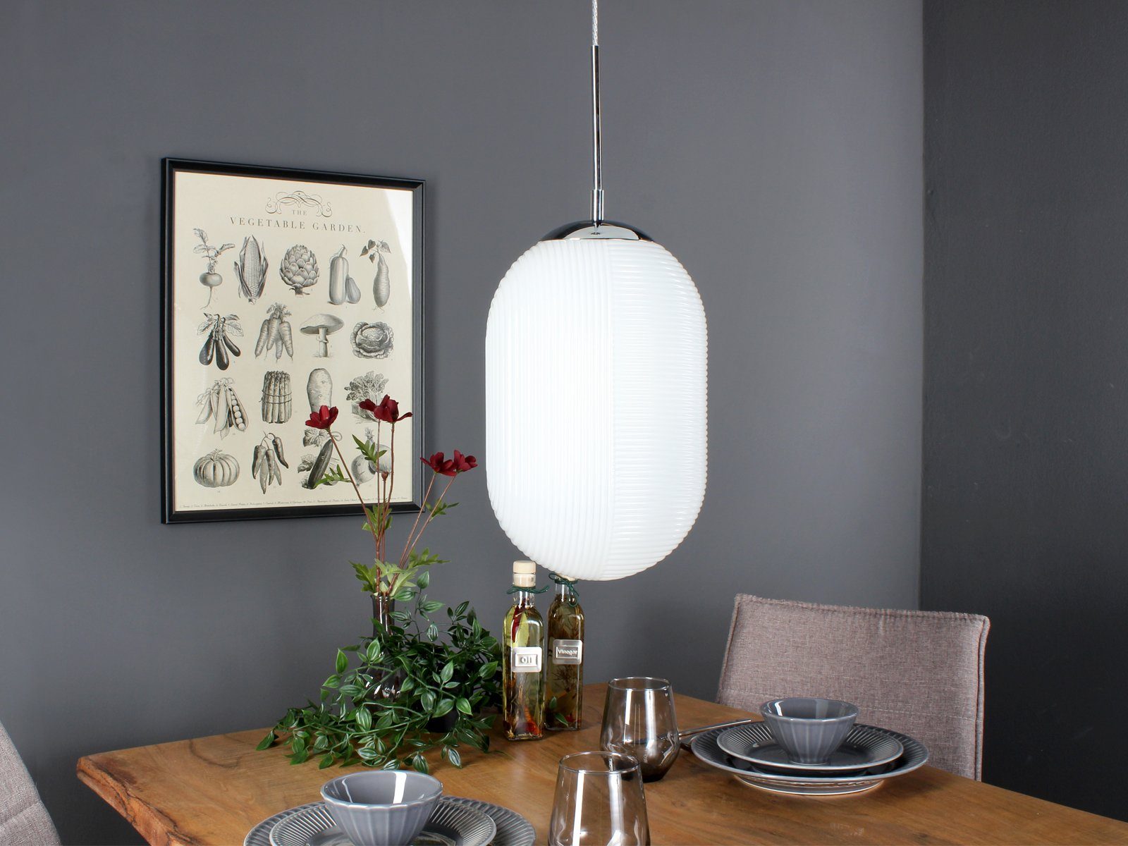 meineWunschleuchte LED Pendelleuchte, Dimmfunktion, LED wechselbar, Warmweiß, Designer Glas Lampenschirm über Esstisch & Kochinsel hängend, Ø 23cm