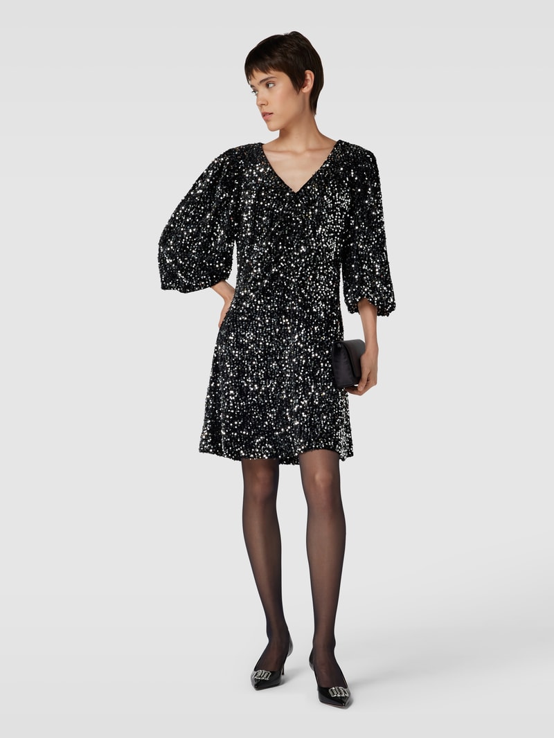 Minikleid mit Paillettenbesatz in schwarz