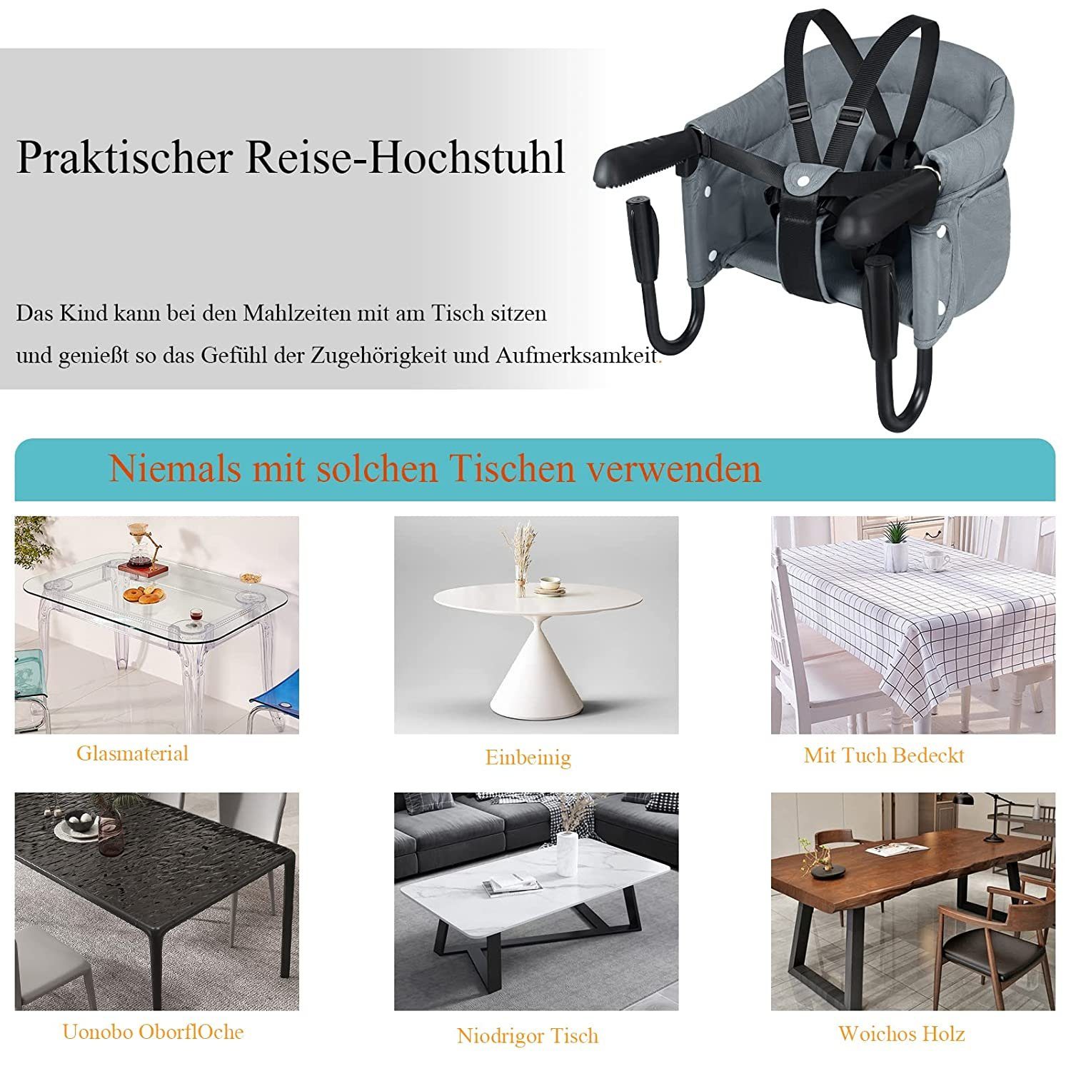 AUFUN Tischsitz Faltbar Babysitz Booster Sitz Baby Sitzerhöhung Hochstuhl, Tragbares Und Füllbares
