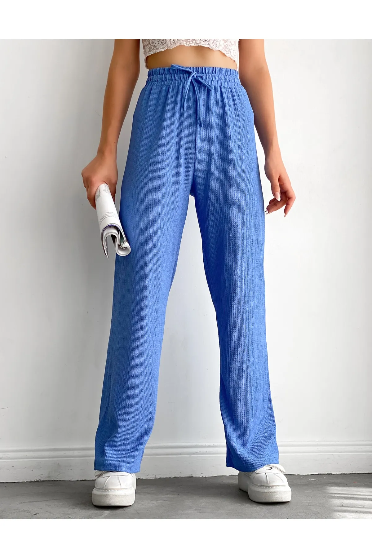 BEJNA  Blaue Palazzo-Hose mit elastischem Bund für Damen
