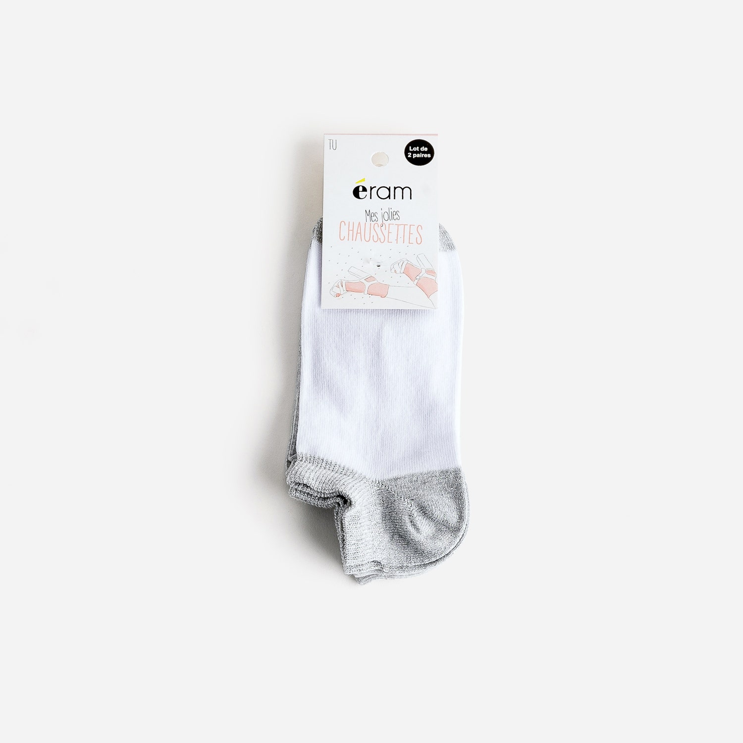 Chaussettes courtes blanches et gris pailleté
